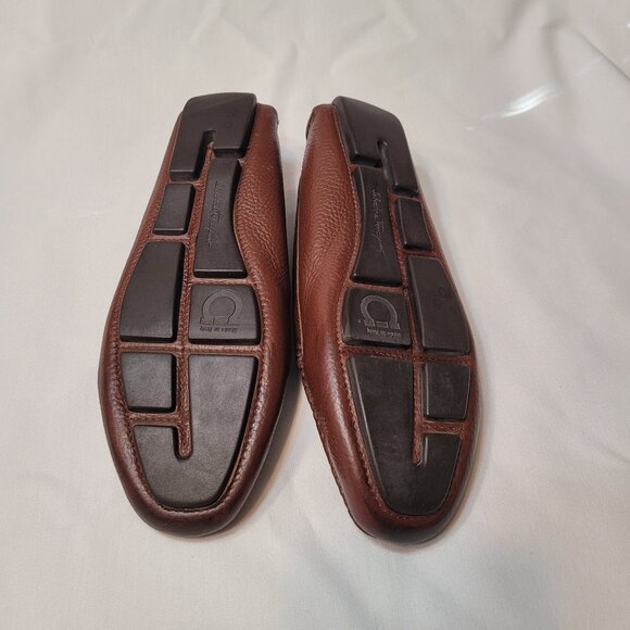 Salvatore Ferragamo Brown Leather Women's Driver Loafer Monogram Logo Flat 7.5 - Picture 14 of 14